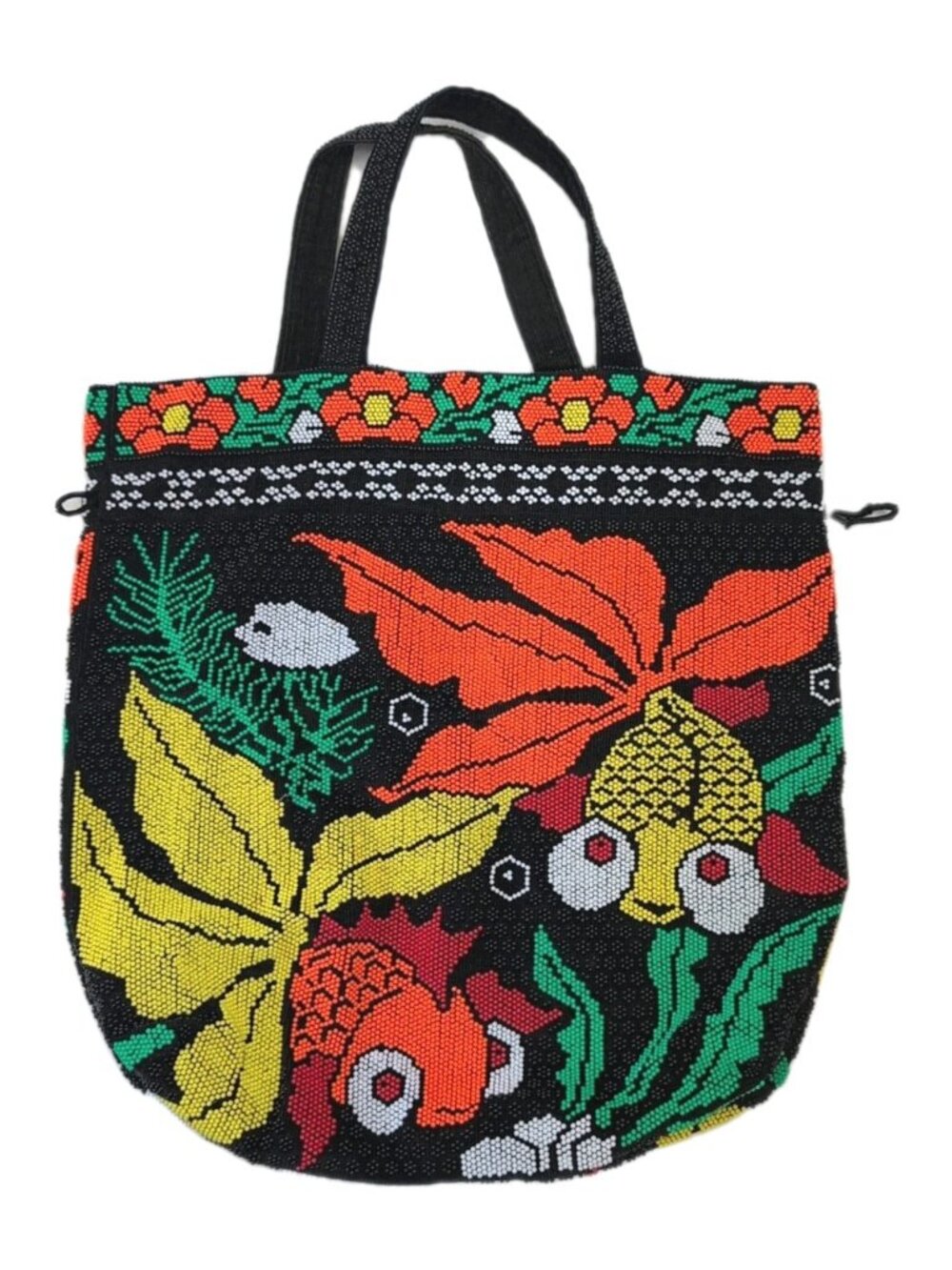 Vintage‎ Colorful Koi Fish Beaded Drawstring Bag Double Sided Pattern